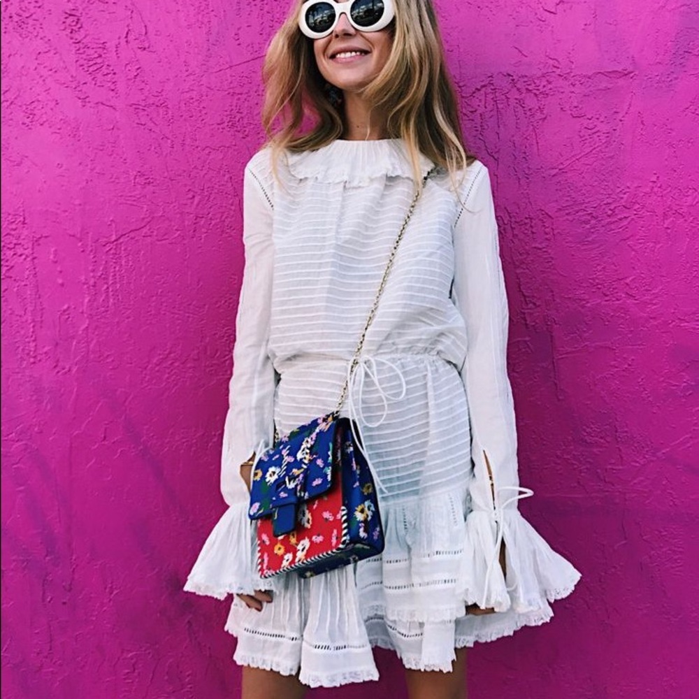 H&M White Long Sleeve Ruffle Mini Dress